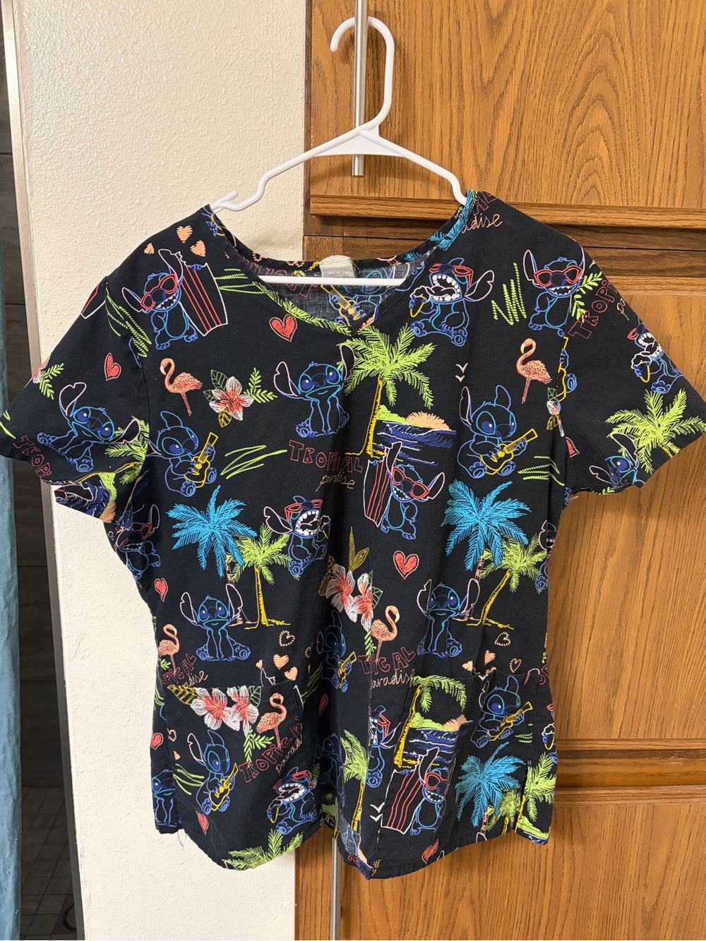 Tropical Lilo & Stitch Print Scrub Top